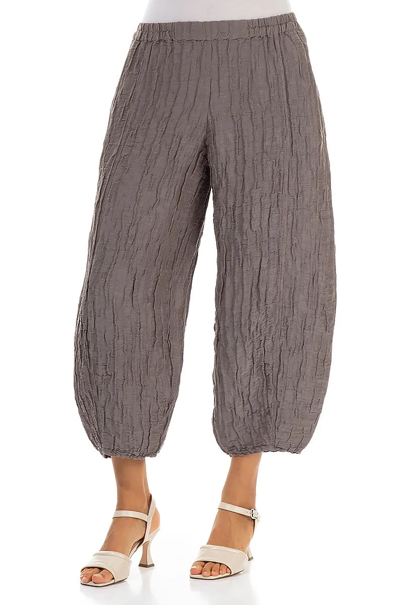 Cropped Taper Truffle Silk Linen Trousers