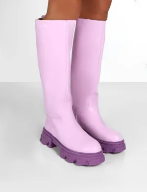 Elena Lilac Knee High Chunky Sole Boots