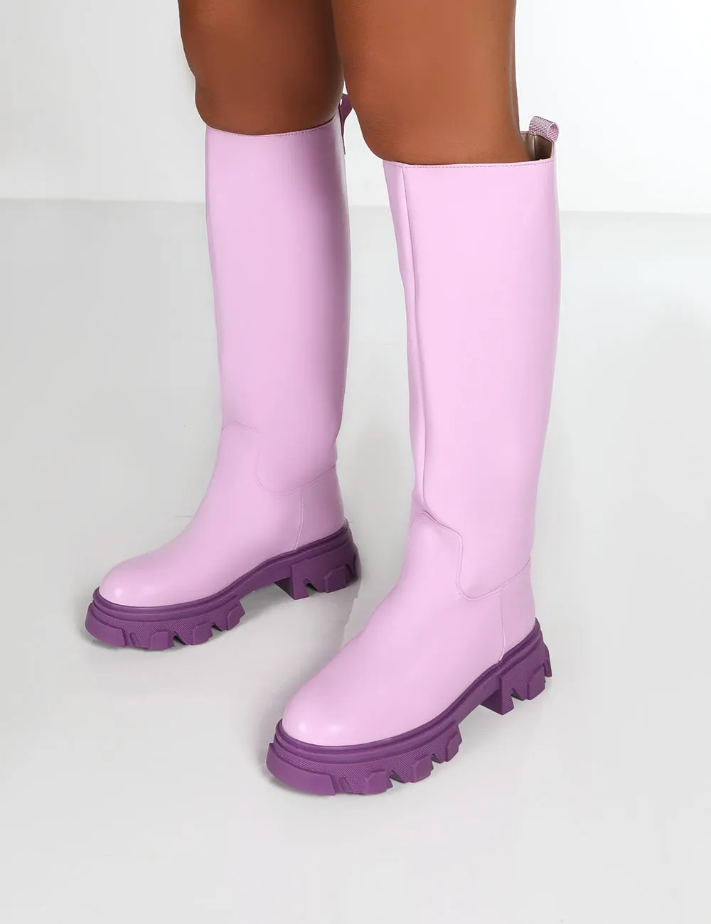 Elena Lilac Knee High Chunky Sole Boots