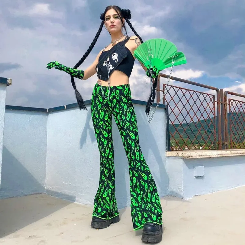 Green Alien Print Cyber Pants