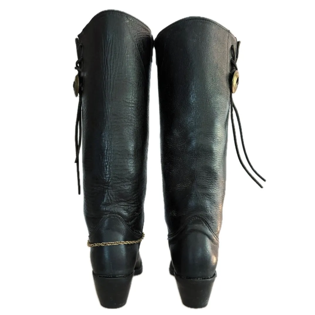 HARLEY-DAVIDSON Vintage Tall Knee High Black Cowboy Motorcycle Boots