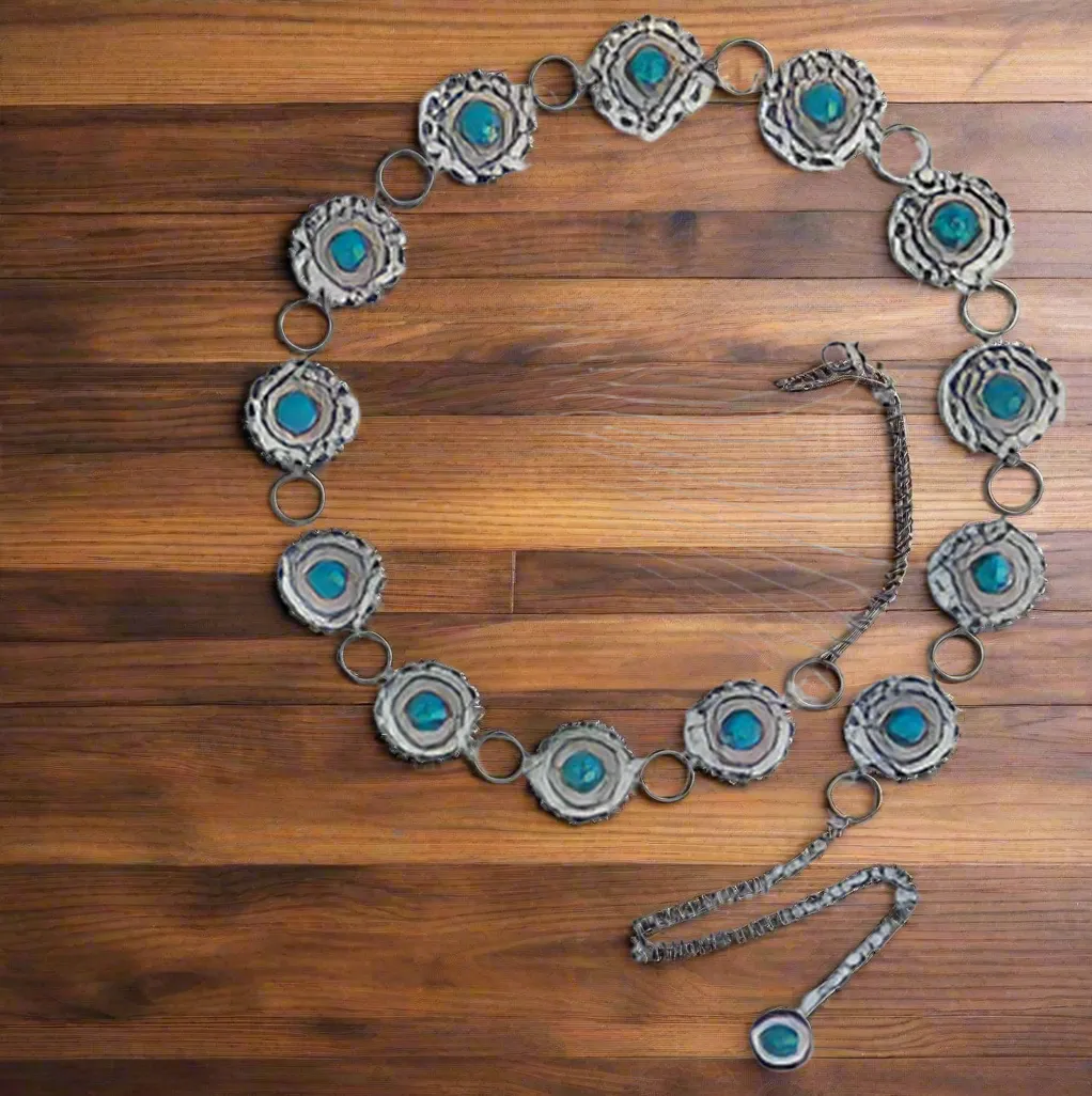 Mixed metal Concho Chain Belt with turquoise stone Concho AZD2BT
