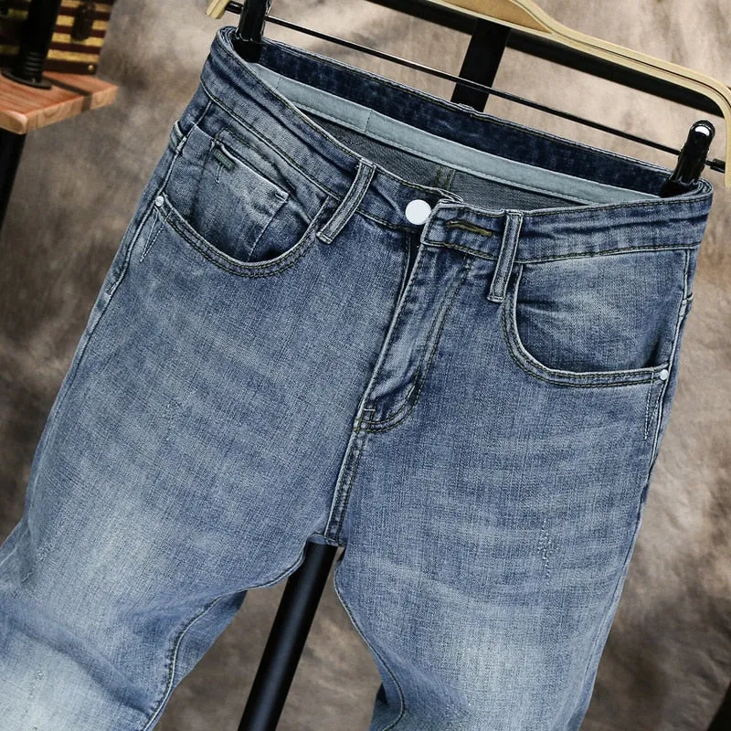 West Louis Men Skinny Stretch Light Blue Streetwear Denim Jeans