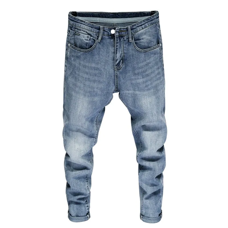 West Louis Men Skinny Stretch Light Blue Streetwear Denim Jeans
