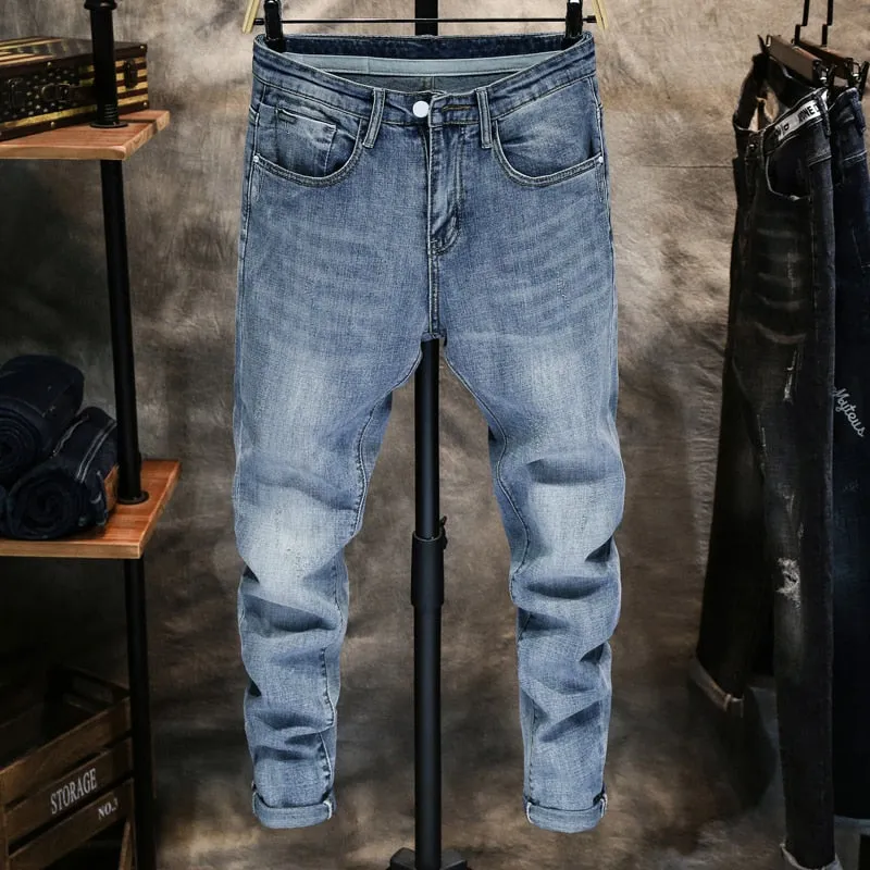West Louis Men Skinny Stretch Light Blue Streetwear Denim Jeans